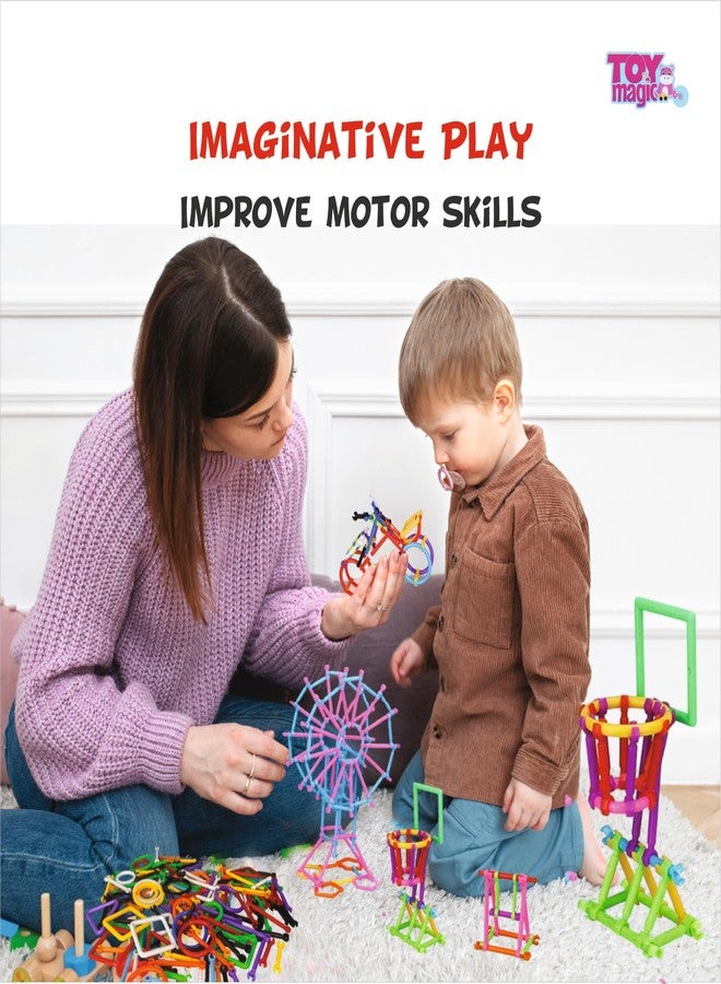 ToyMagic StrawStix Construction Set for Kids - 500 Pieces STEM Building Toys, Flexible Colorful Straws & Connectors for Creative Play, Towers, Shapes, Structures - Non-Toxic Safe for Ages 3+ - Image 2